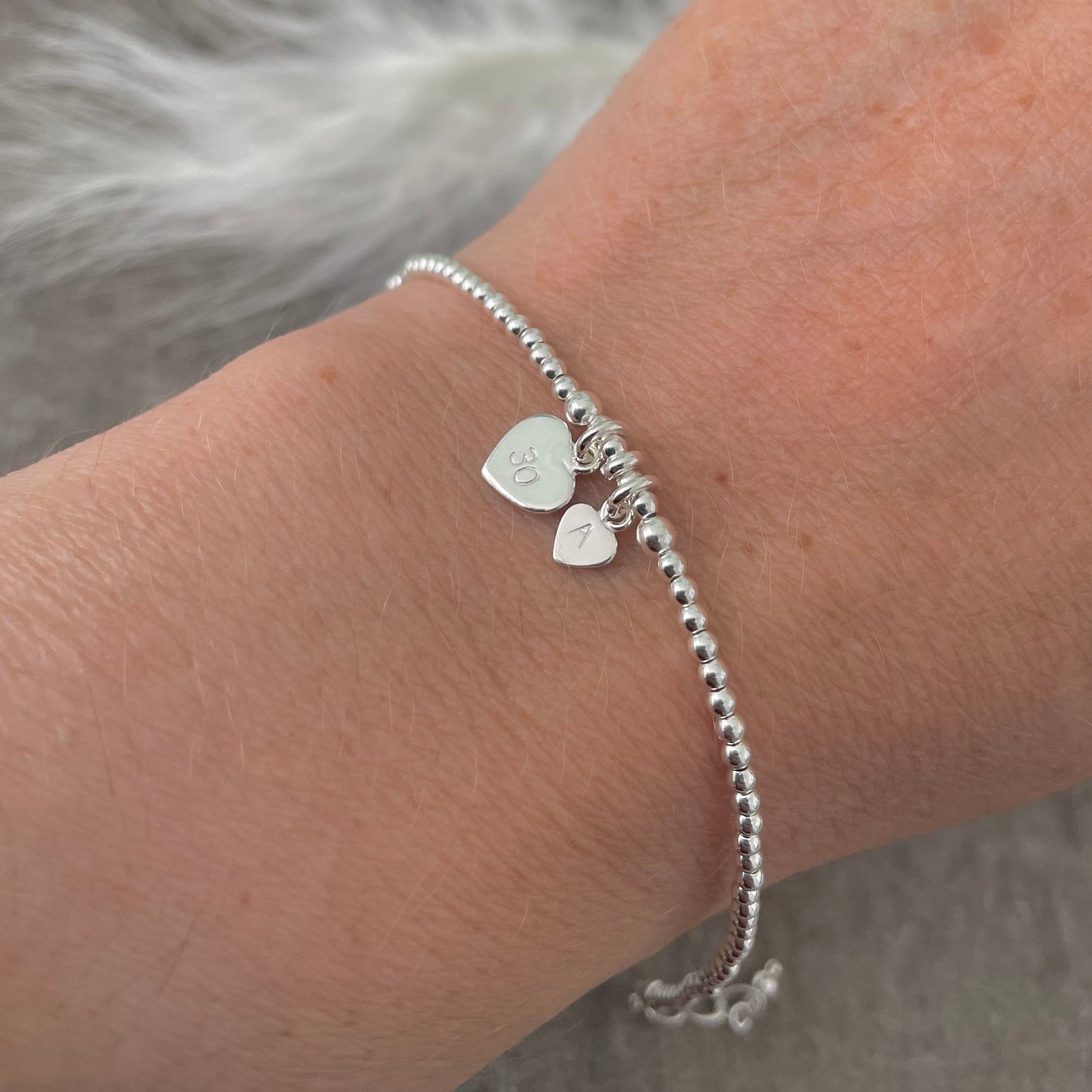 Dainty Personalised Milestone Birthday Jewellery, Initial and Age Bracelet in Sterling Silver