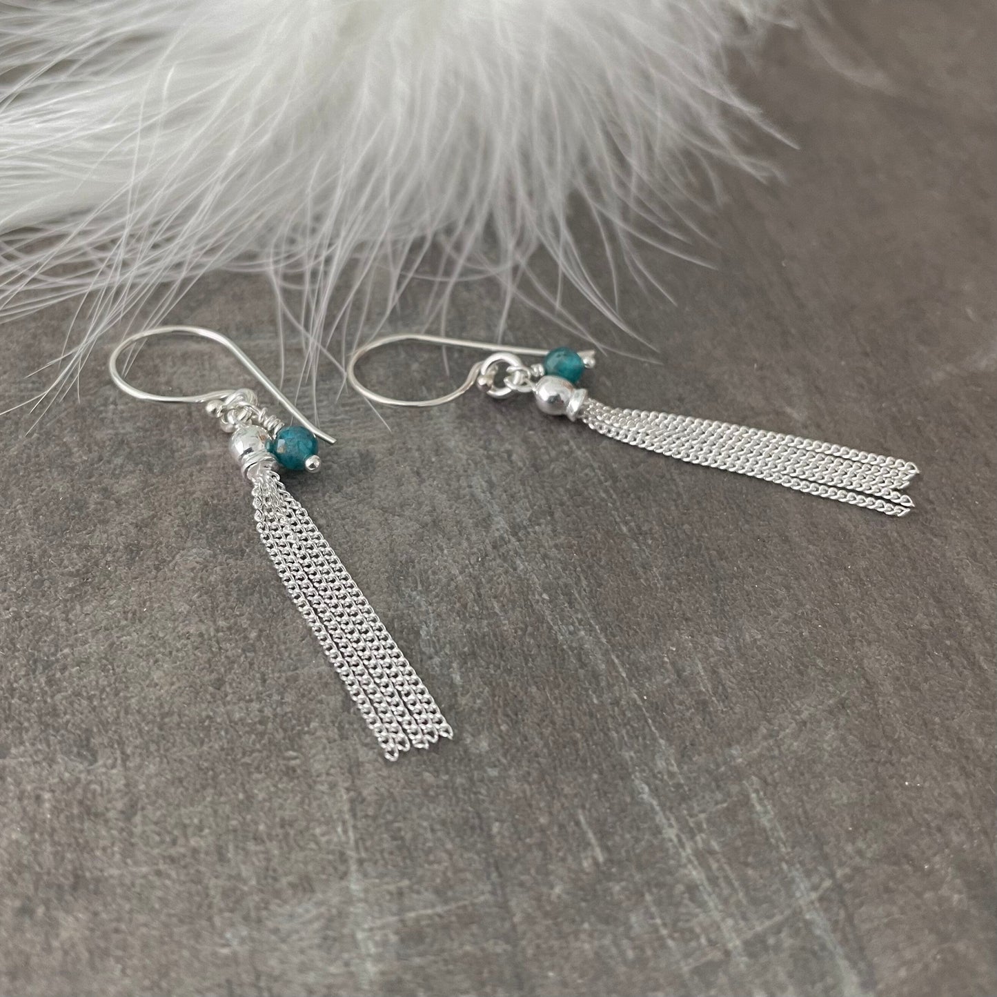 Silver Tassel Earrings with birthstone and 925 sterling silver