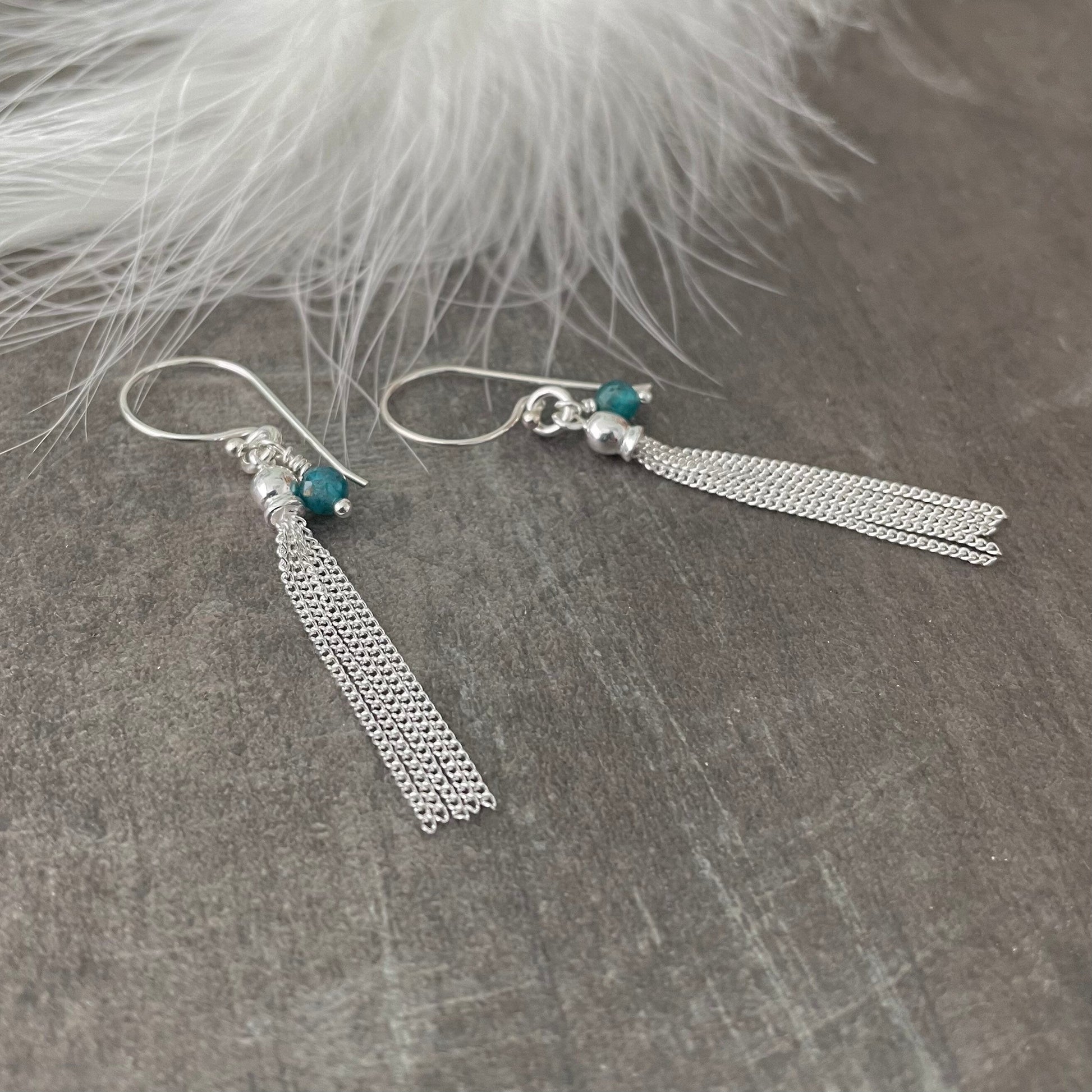 Silver Tassel Earrings with birthstone and 925 sterling silver