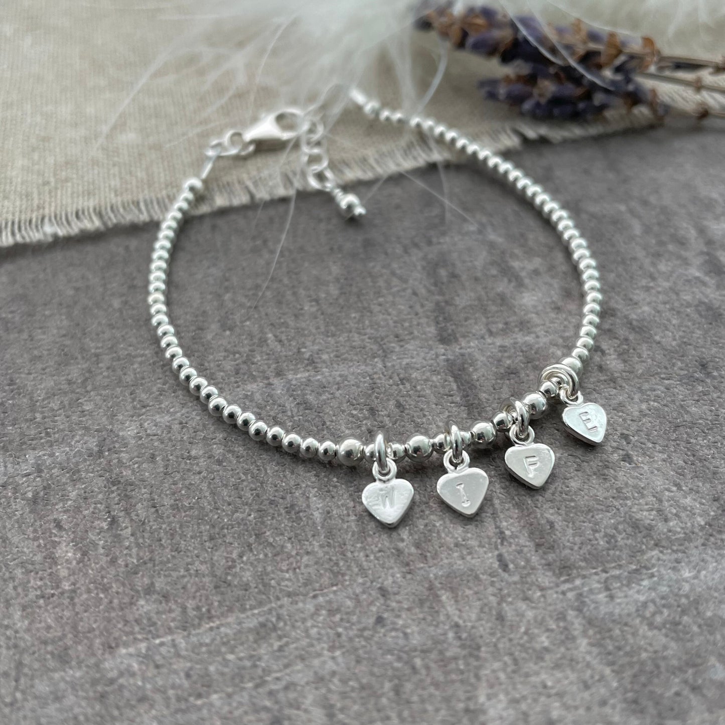 Dainty Wife Bracelet with heart charms, Valentines Gift for Wife