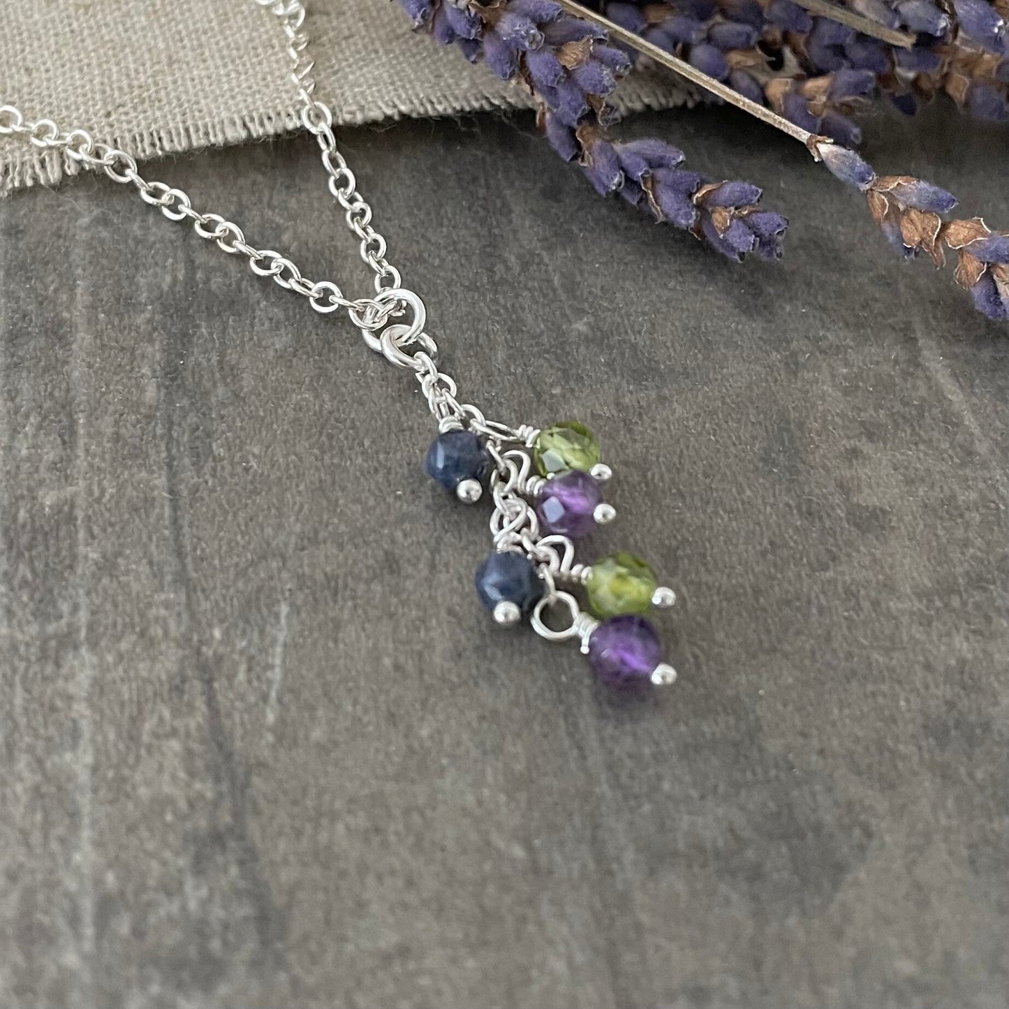 Dainty Family Birthstone Cascade Necklace, Family Jewellery for Mum in Sterling Silver