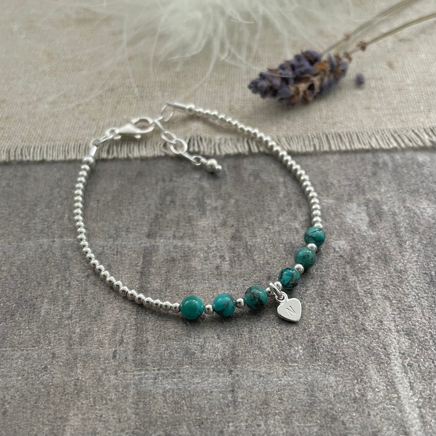 Personalised Turquoise Bracelet, Dainty December Birthstone Jewellery in Sterling Silver