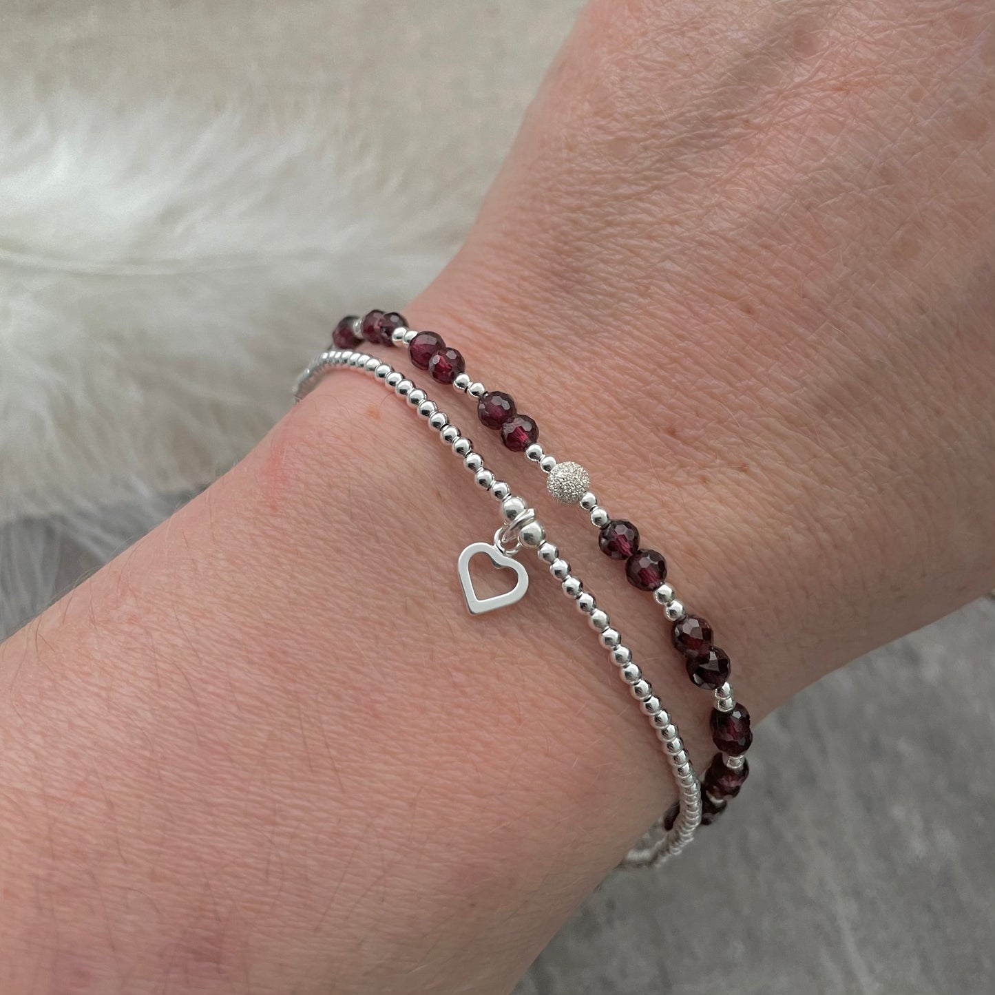 Garnet Bracelet Set made with January Birthstone and Sterling Silver, January Birthday Gift for Women