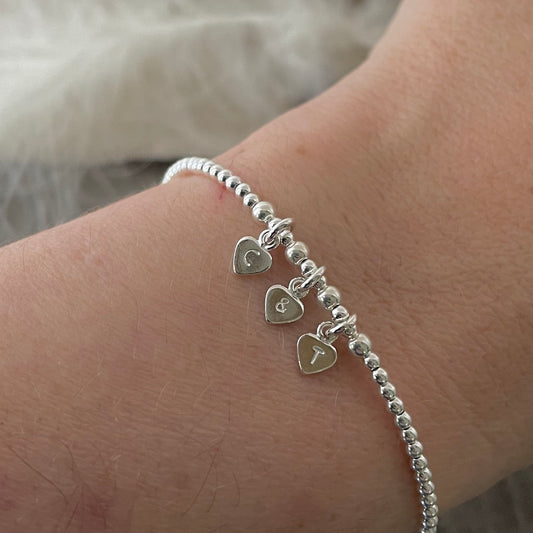 Couples Initials Bracelet in sterling silver , Valentines Day Gift for Women