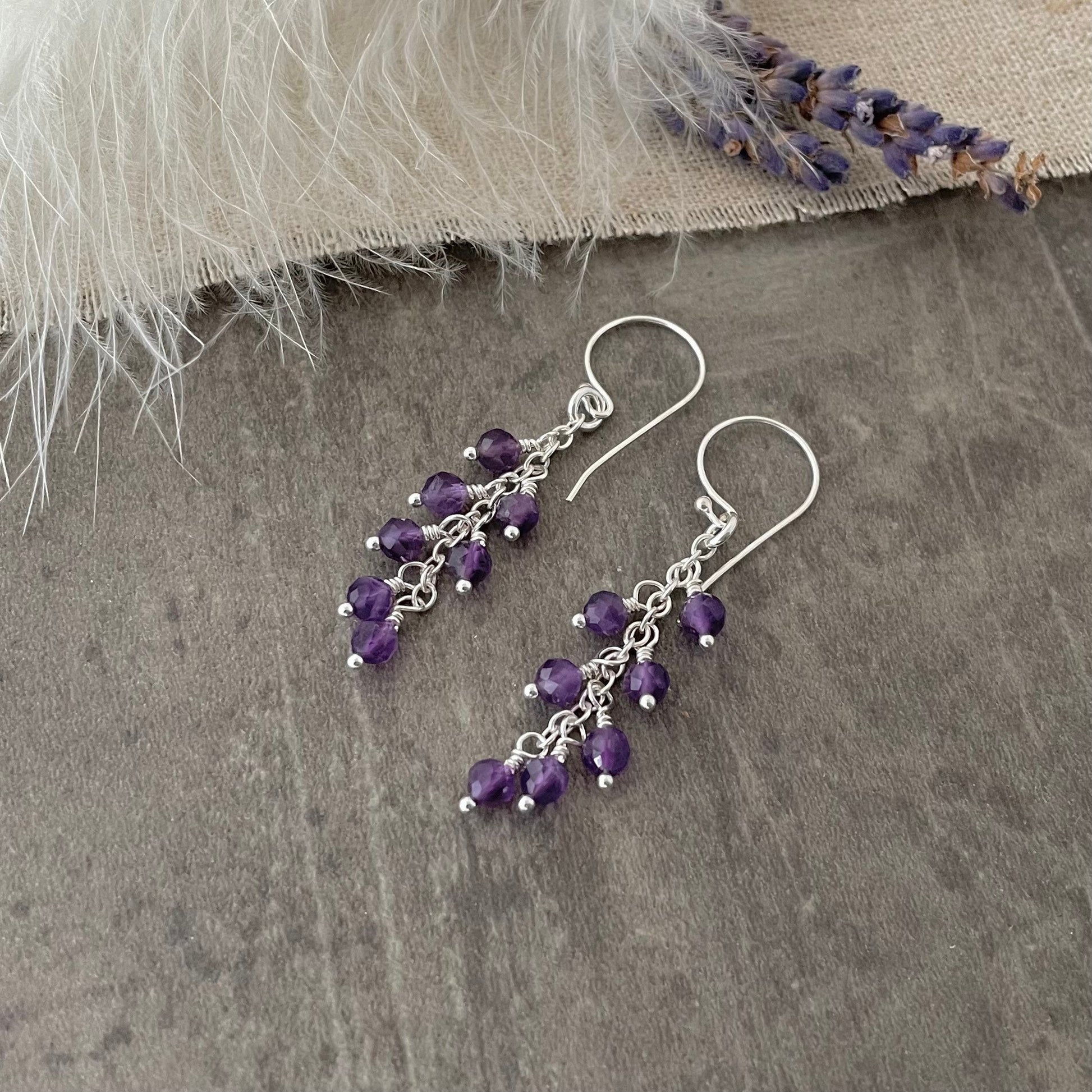 Amethyst Earrings, February birthstone Cascade Earrings
