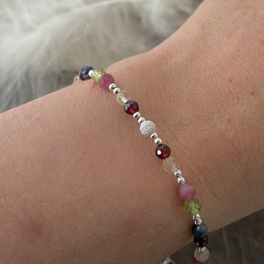 Childrens birthstones bracelet for mum for Mothers Day nft, Sterling Silver & Birthstone Bracelet