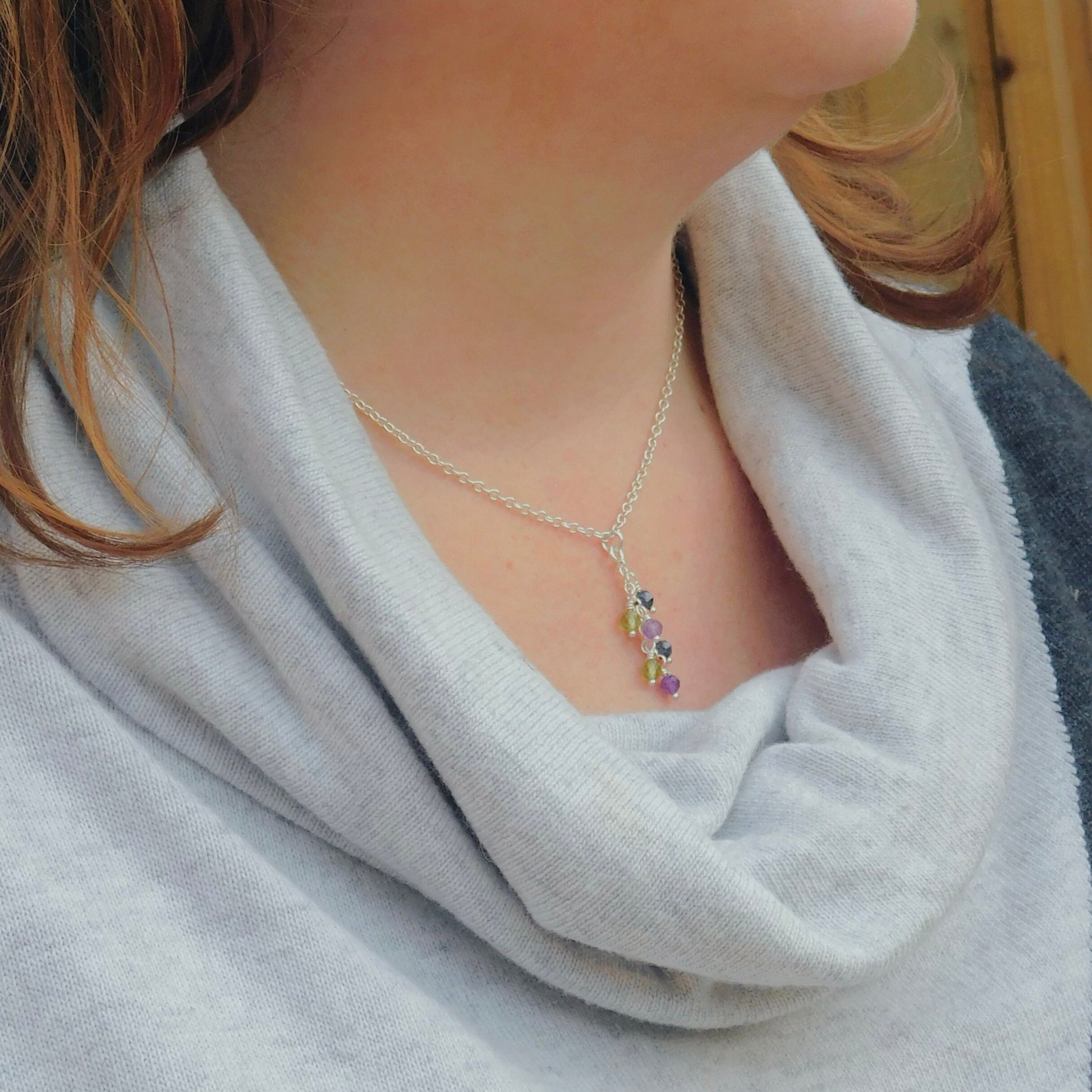 Dainty Family Birthstone Cascade Necklace, Family Jewellery for Mum in Sterling Silver