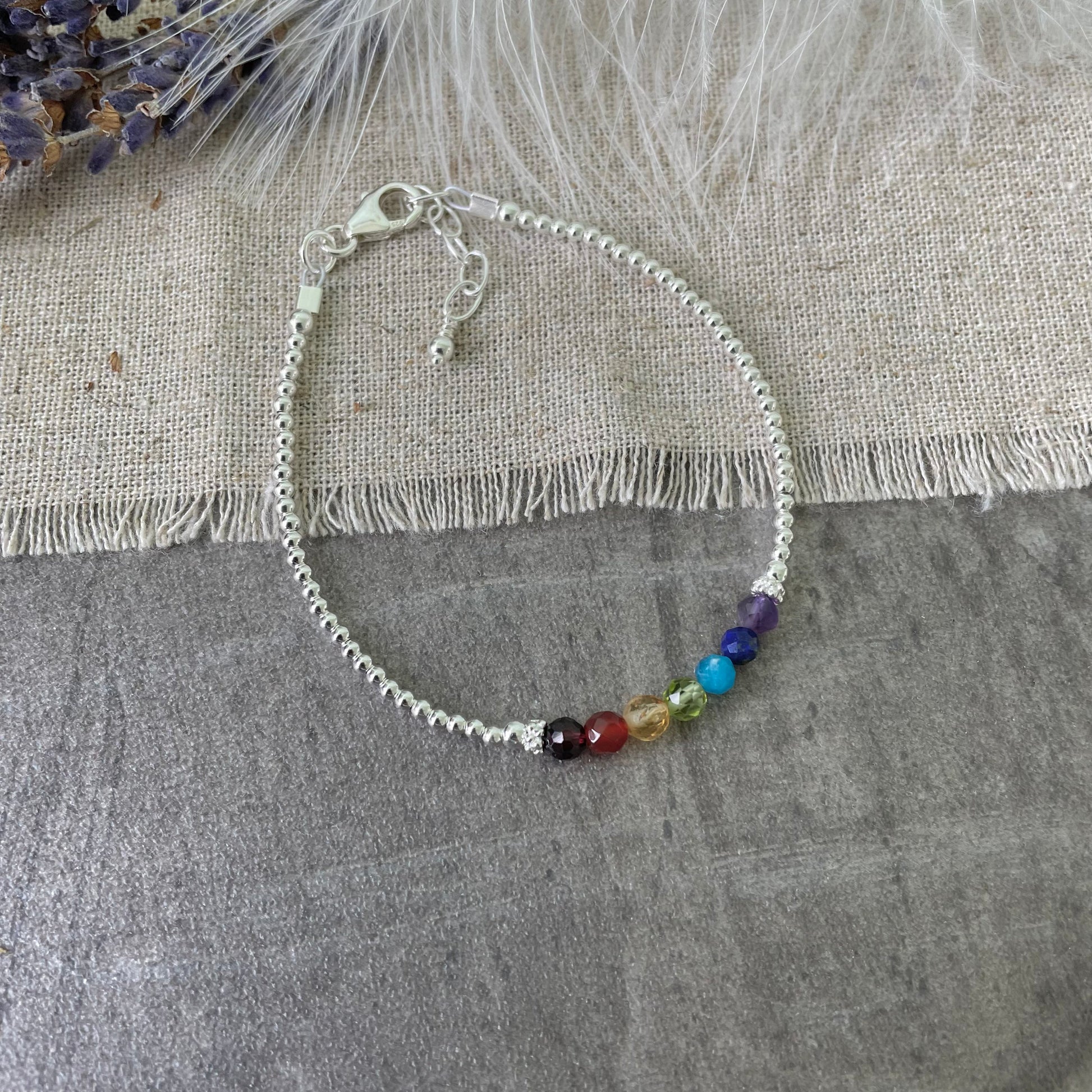 Chakra gemstone bracelet sterling silver with Rainbow Crystals Jewellery Gift for her