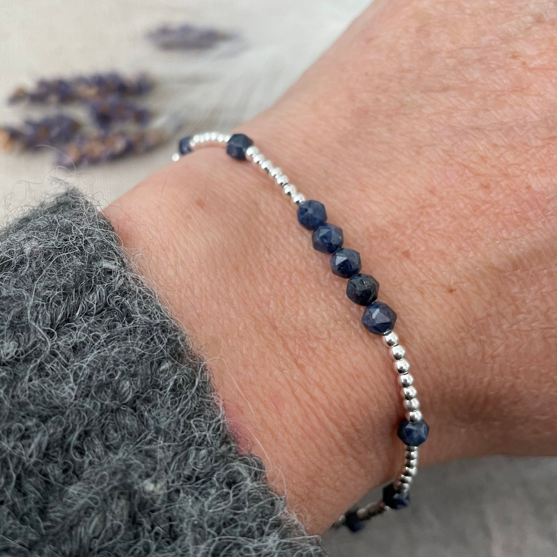 Dainty Blue Sapphire Bracelet in Sterling Silver, September Birthstone