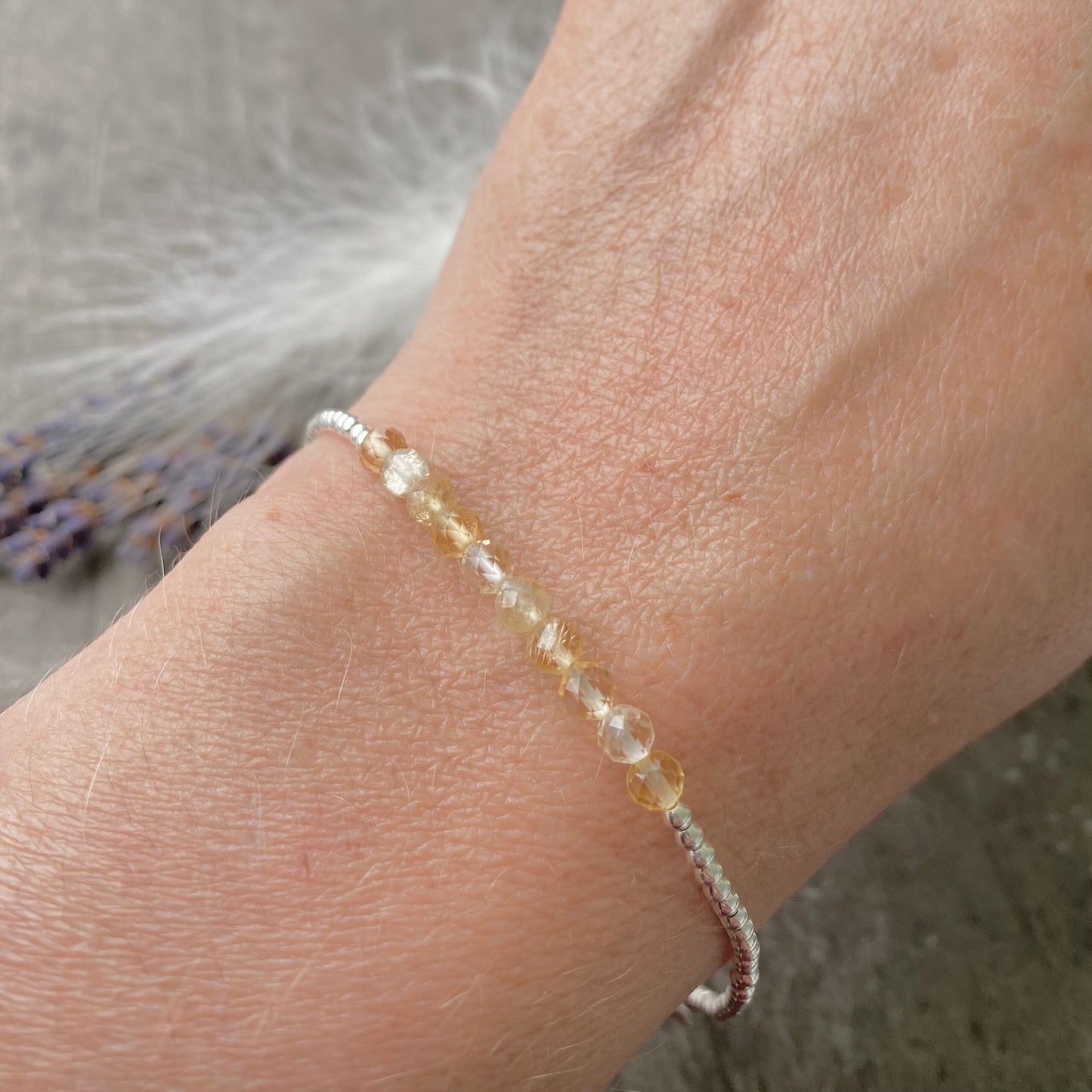 Citrine November Birthstone Bracelet, dainty stacking bracelet in sterling silver, Bracelets for Women, silver bracelet