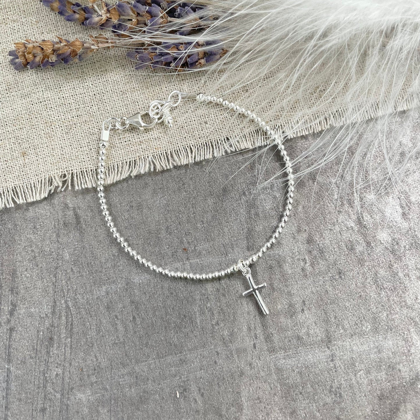 Cross Charm Bracelet, Sterling Silver Religious Gift