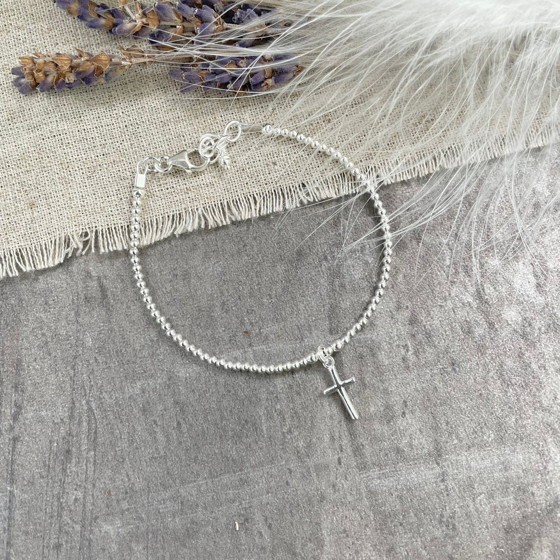 Cross Charm Bracelet, Sterling Silver Religious Gift