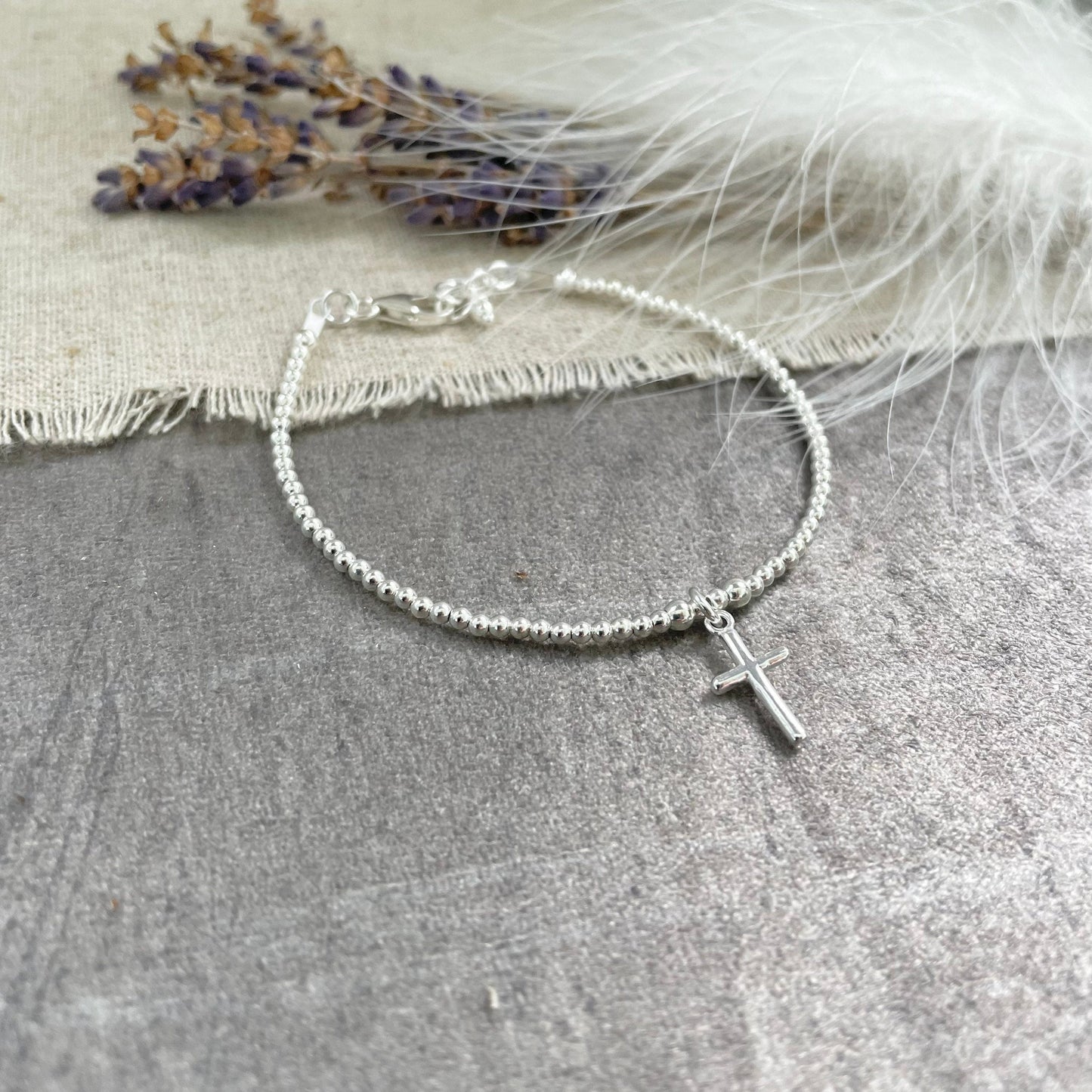 Cross Charm Bracelet, Sterling Silver Religious Gift