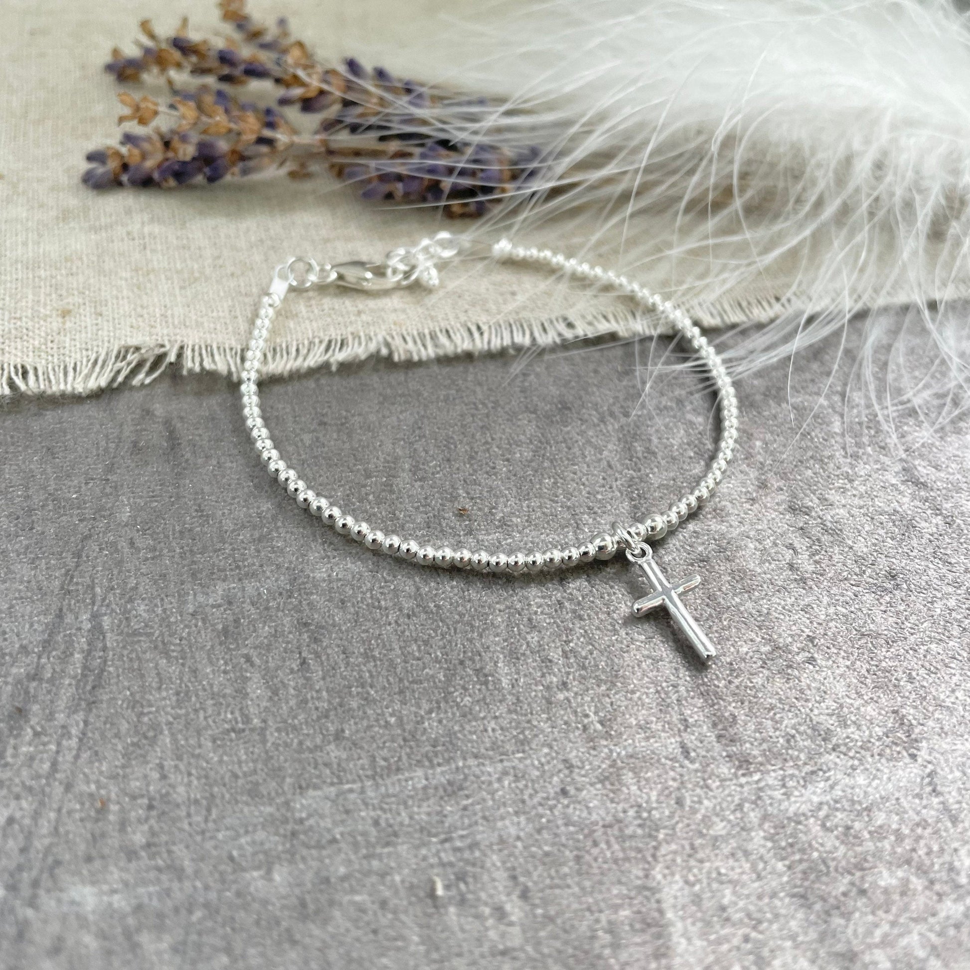 Cross Charm Bracelet, Sterling Silver Religious Gift