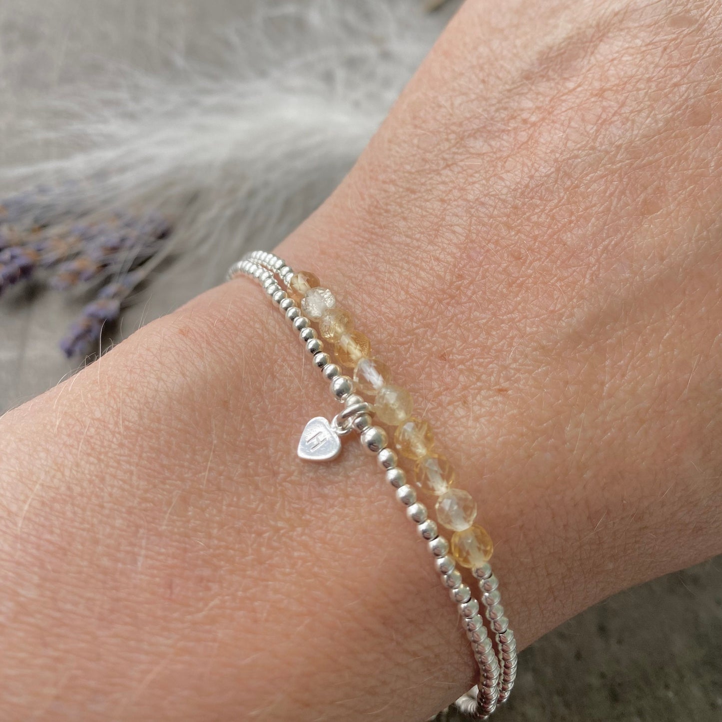 Personalised Citrine Bracelet Set, November Birthstone Jewellery