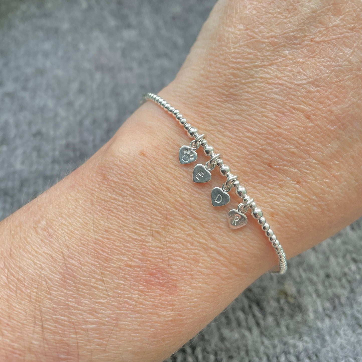 Pet Initials Personalised Initial Bracelet, Paw Cat Dog lovers gift Dainty Sterling Silver Jewellery