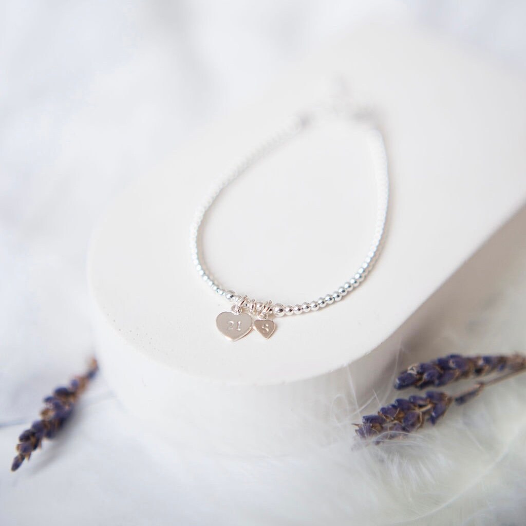 Dainty Personalised Milestone Birthday Jewellery, Initial and Age Bracelet in Sterling Silver