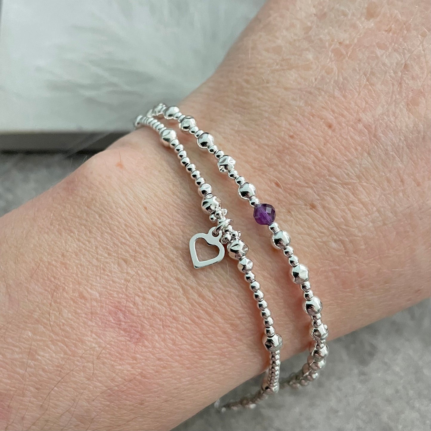 Birthstone Bracelet Set made with Birthstone and Sterling Silver, Birthday Gift for Women
