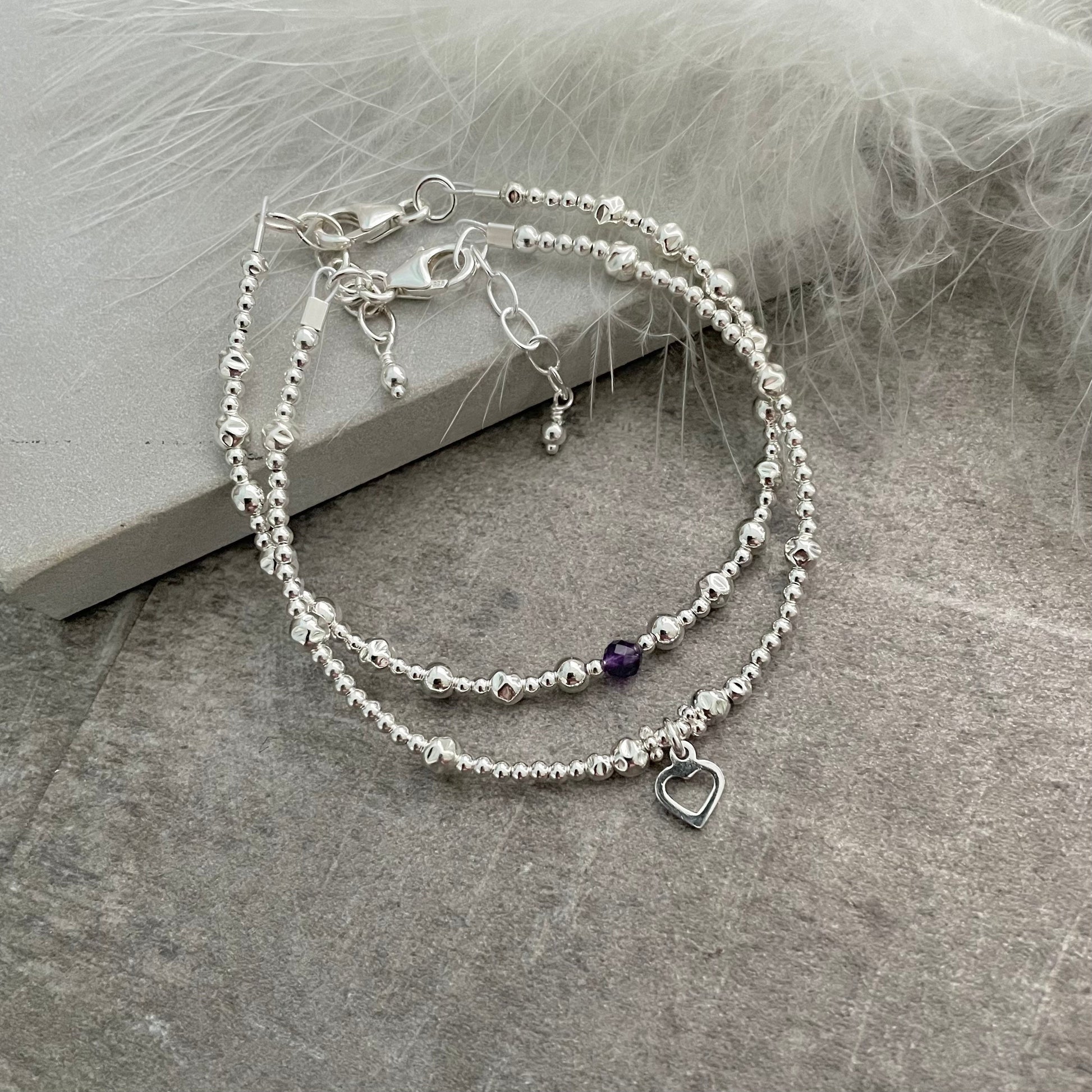 Birthstone Bracelet Set made with Birthstone and Sterling Silver, Birthday Gift for Women