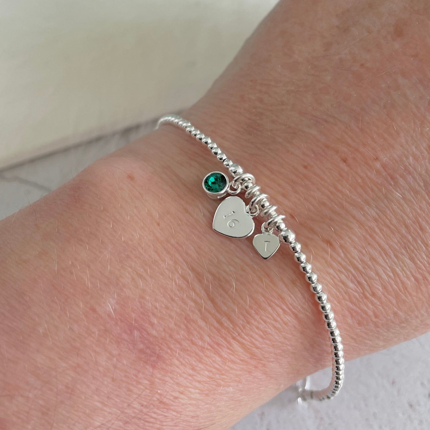 Personalised Birthstone Milestone Bracelet Gift for 16th 18th 21st 30th 40th 50th 60th in Sterling Silver