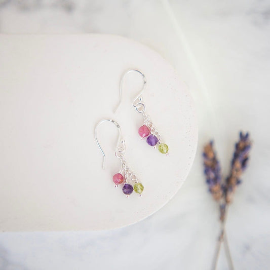 Cascade Birthstone Earrings Personalised with Family Birthstones in Sterling Silver , Gift for Mum