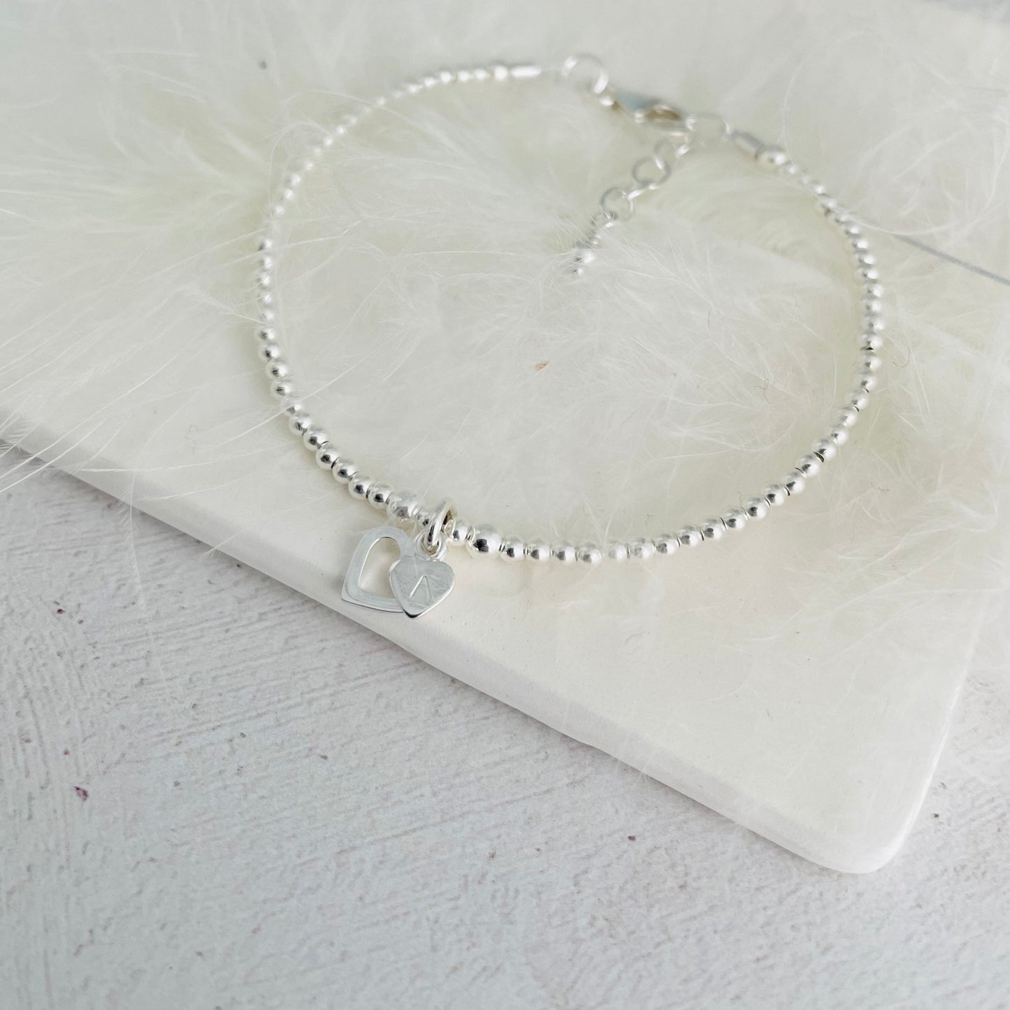 Delicate Open Heart Personalised Bracelet with initial in sterling Silver