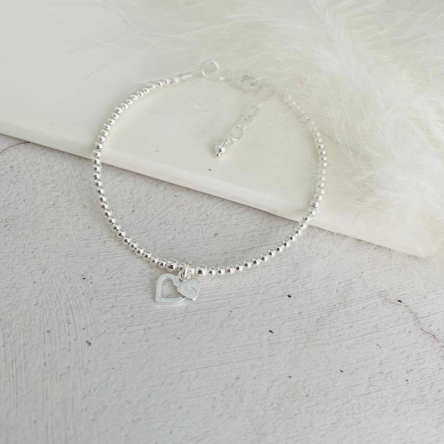 Delicate Open Heart Personalised Bracelet with initial in sterling Silver