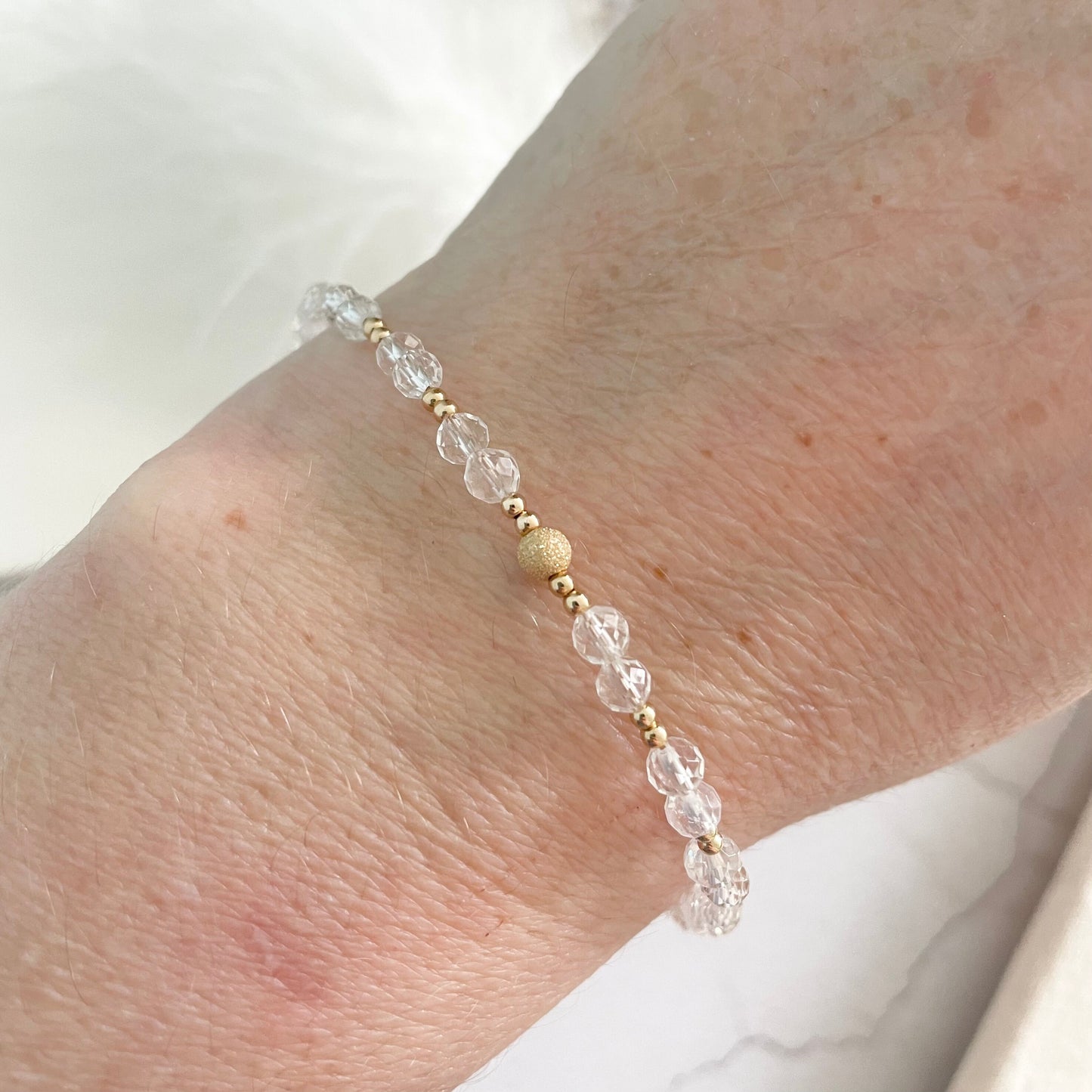 Clear Quartz Bracelet with Gold Fill, April Birthstone