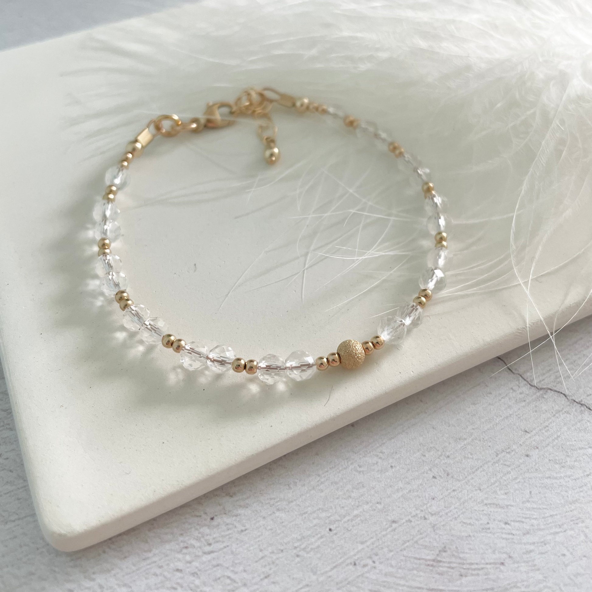 Clear Quartz Bracelet with Gold Fill, April Birthstone