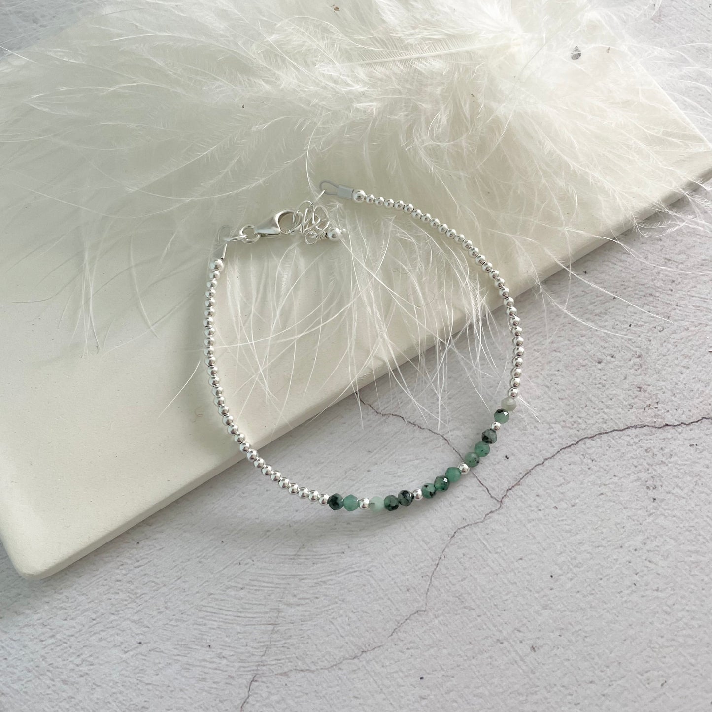 Dainty Green Emerald Bracelet in Sterling Silver, May Birthstone nft