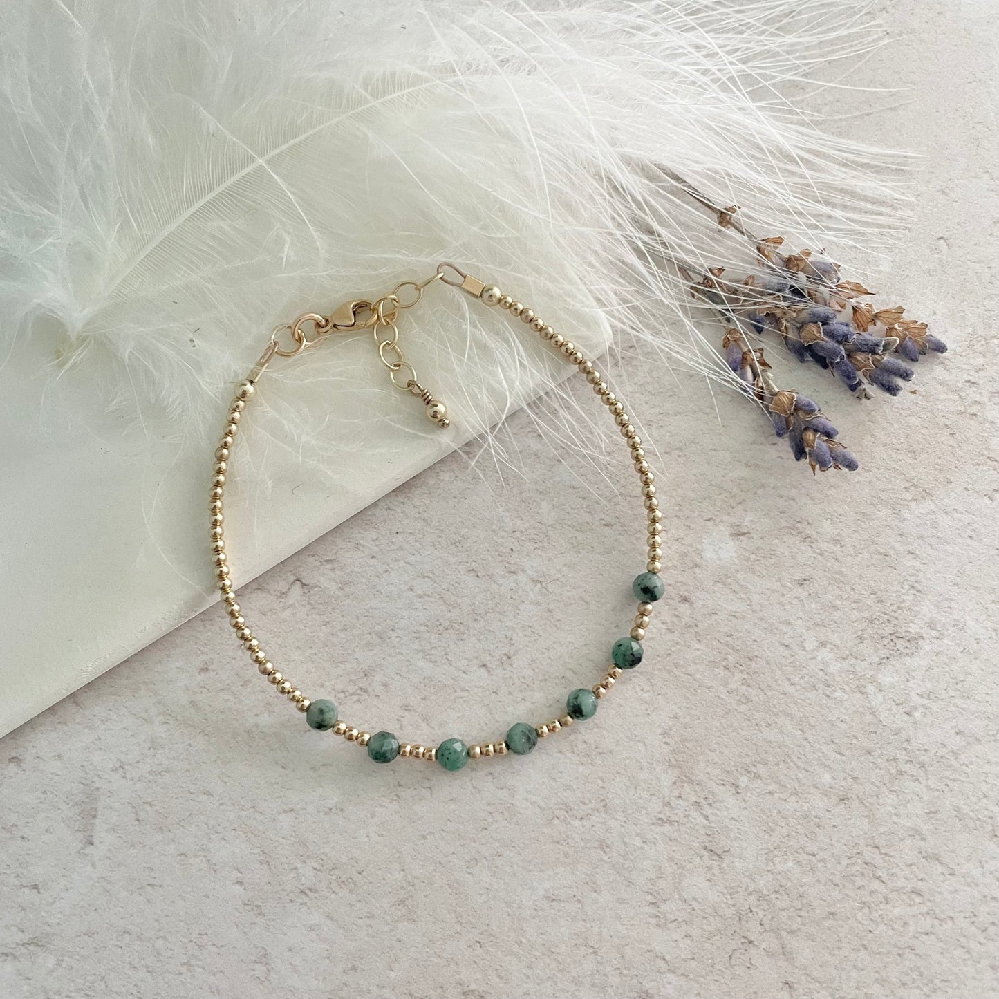 Gold Fill May Birthstone Dainty emerald bracelet, stacking bracelet