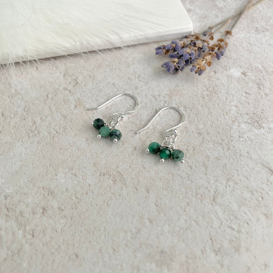 Emerald May Birthstone Sterling Silver Birthstone Earrings, Cluster Earrings