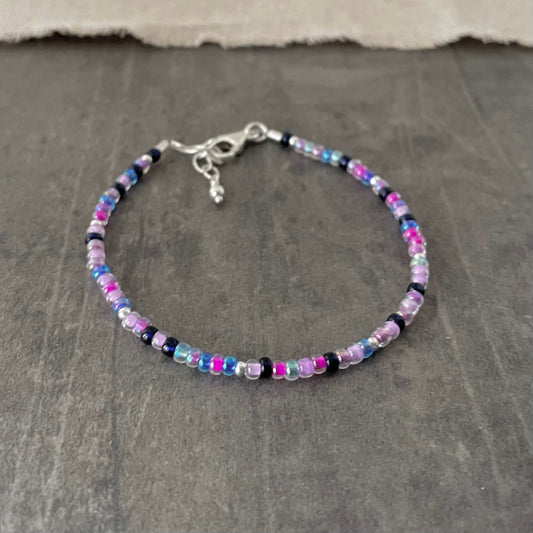 Thin Purple & Pink Bracelet with seed beads Pink and Purple
