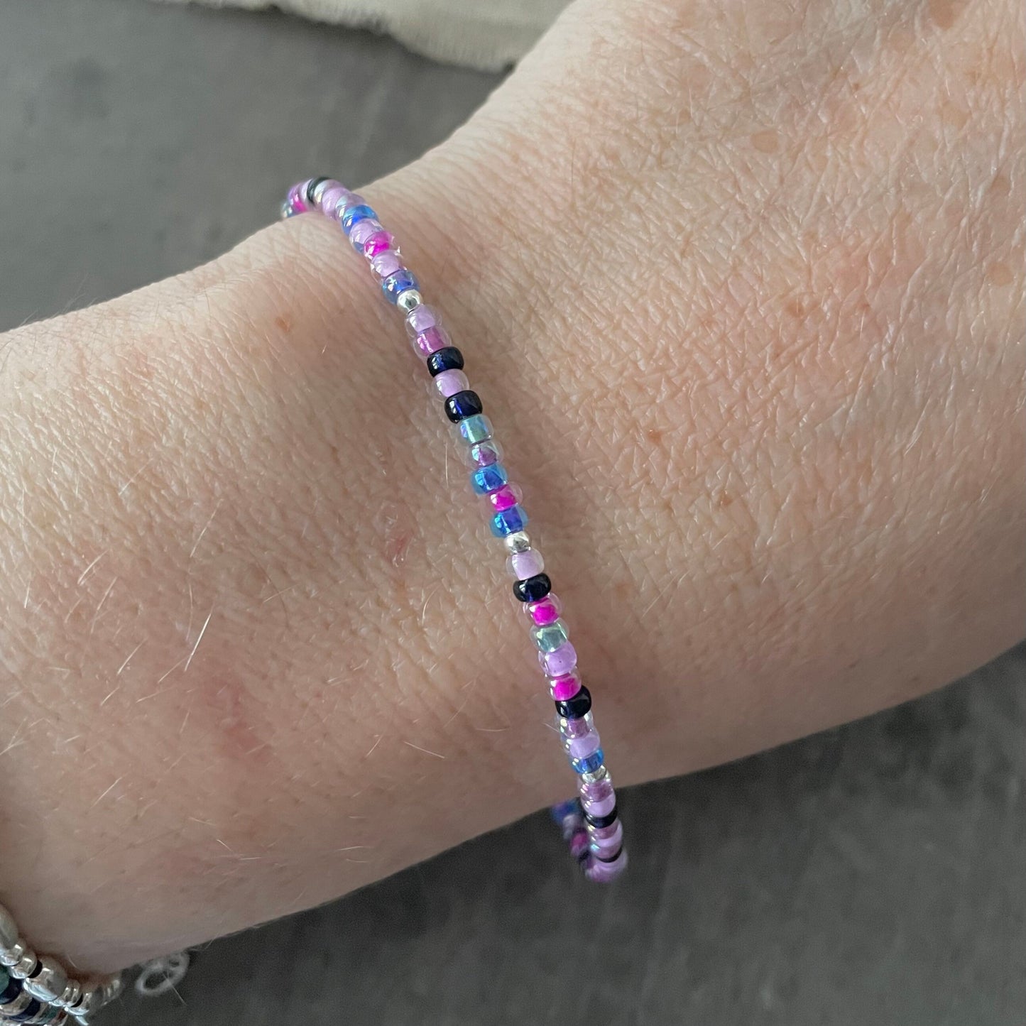 Thin Purple & Pink Bracelet with seed beads Pink and Purple