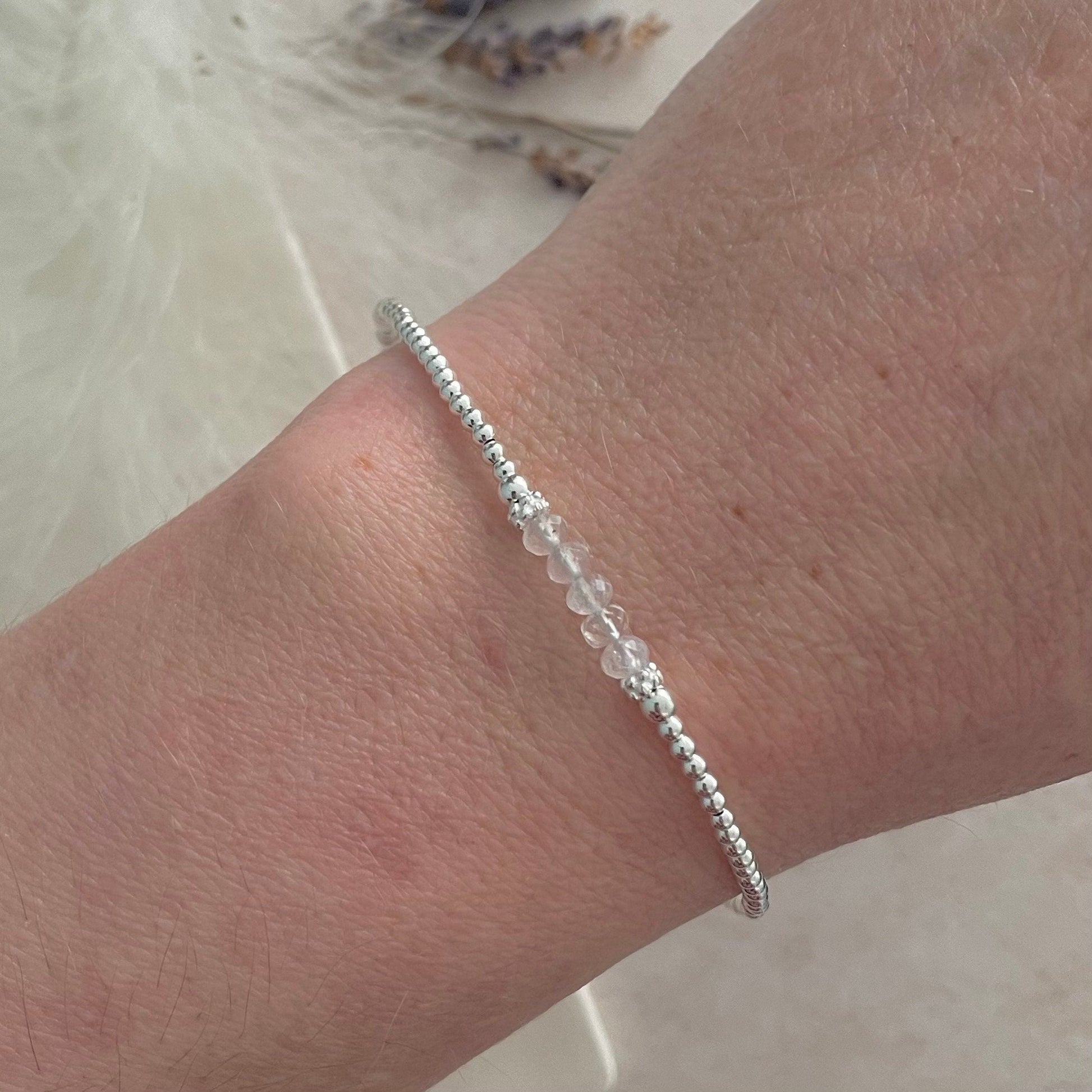 Rainbow Moonstone June Birthstone Bracelet for women in sterling silver