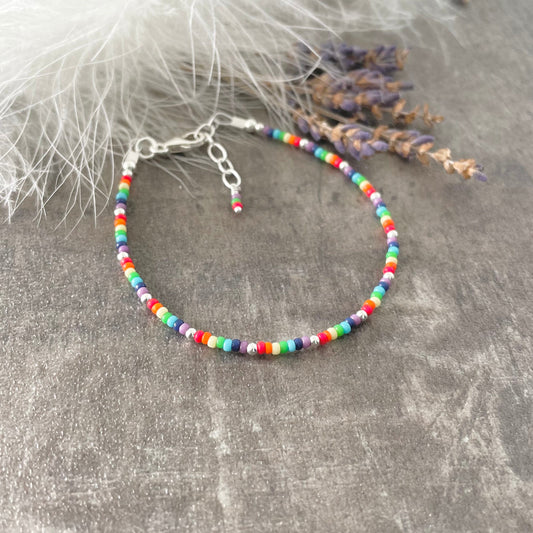 Thin Colourful Rainbow Bracelet with seed beads rainbow