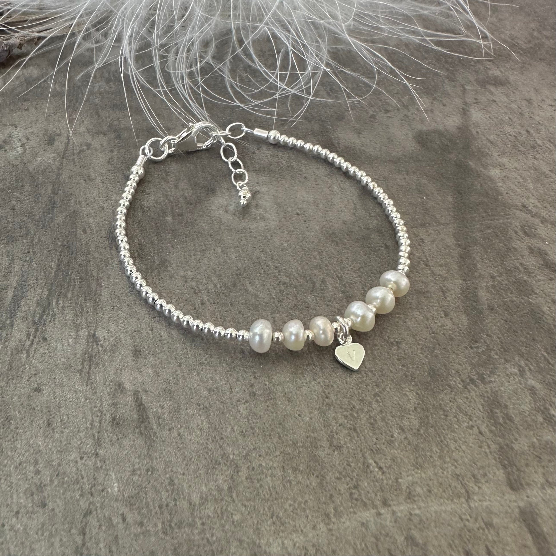 Personalised Pearl Bracelet, Dainty June Birthstone Jewellery in Sterling Silver nft