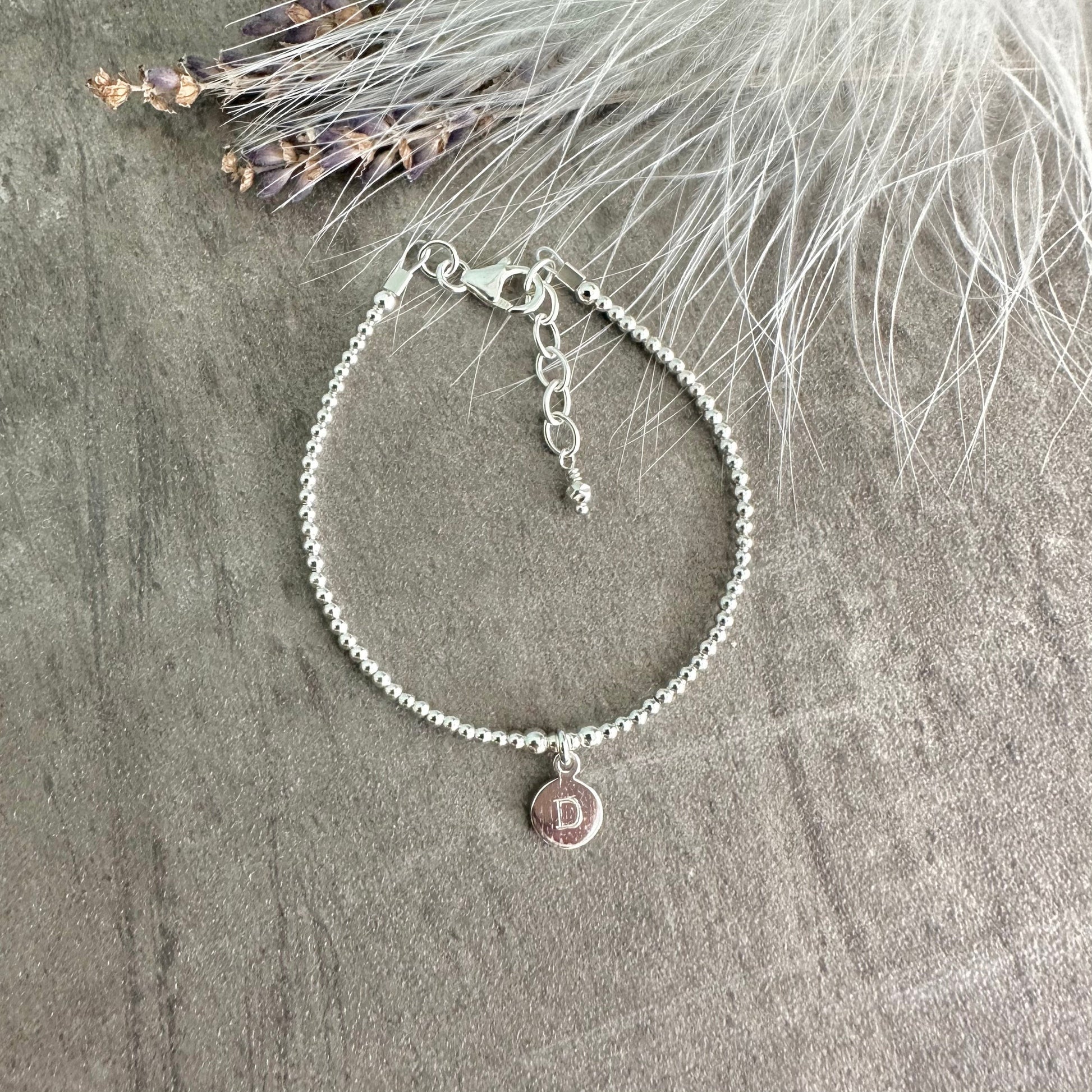 Sterling Silver Initial Disc Bracelet, Dainty personalised Bracelet
