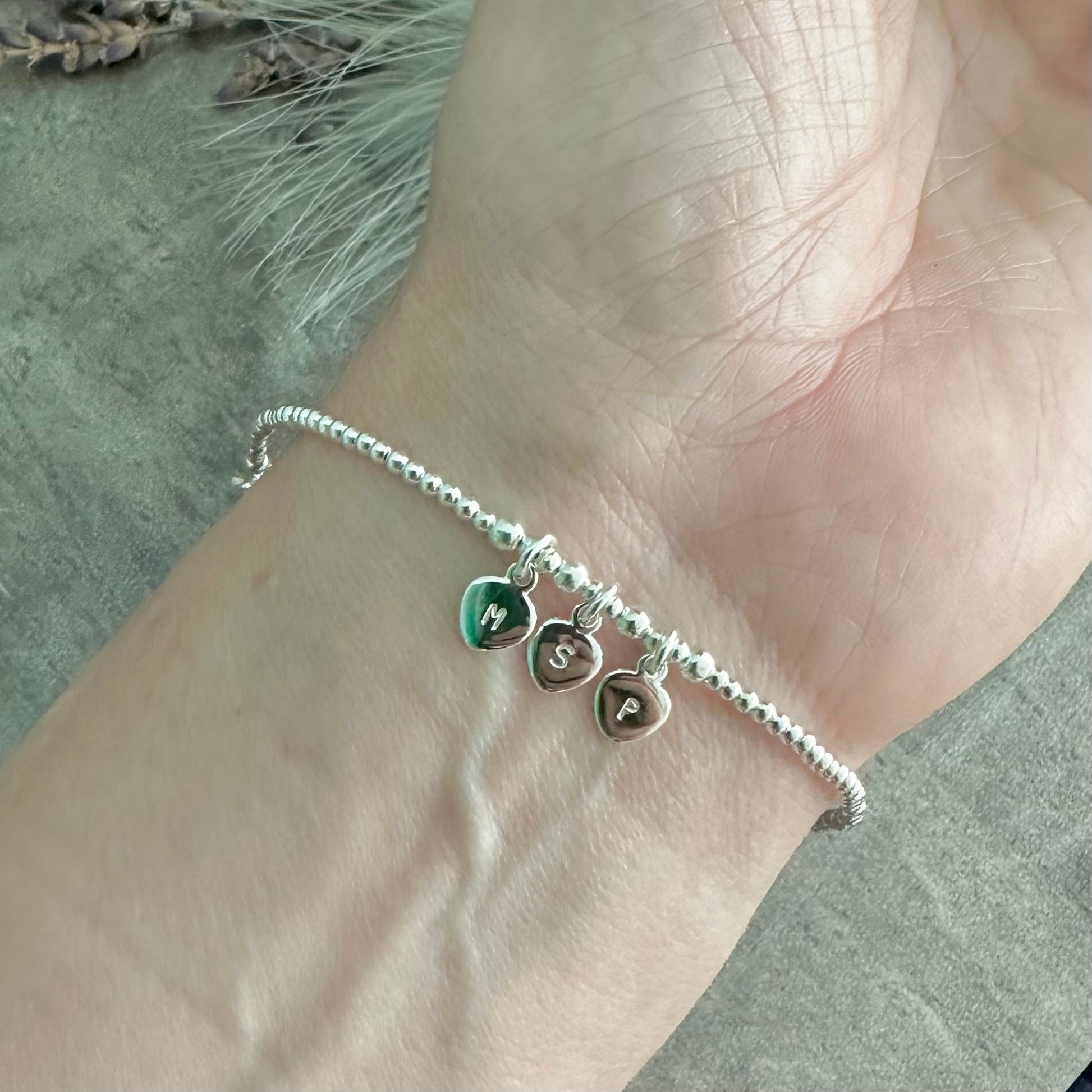 Family Initials Stretch Bracelet in Sterling Silver