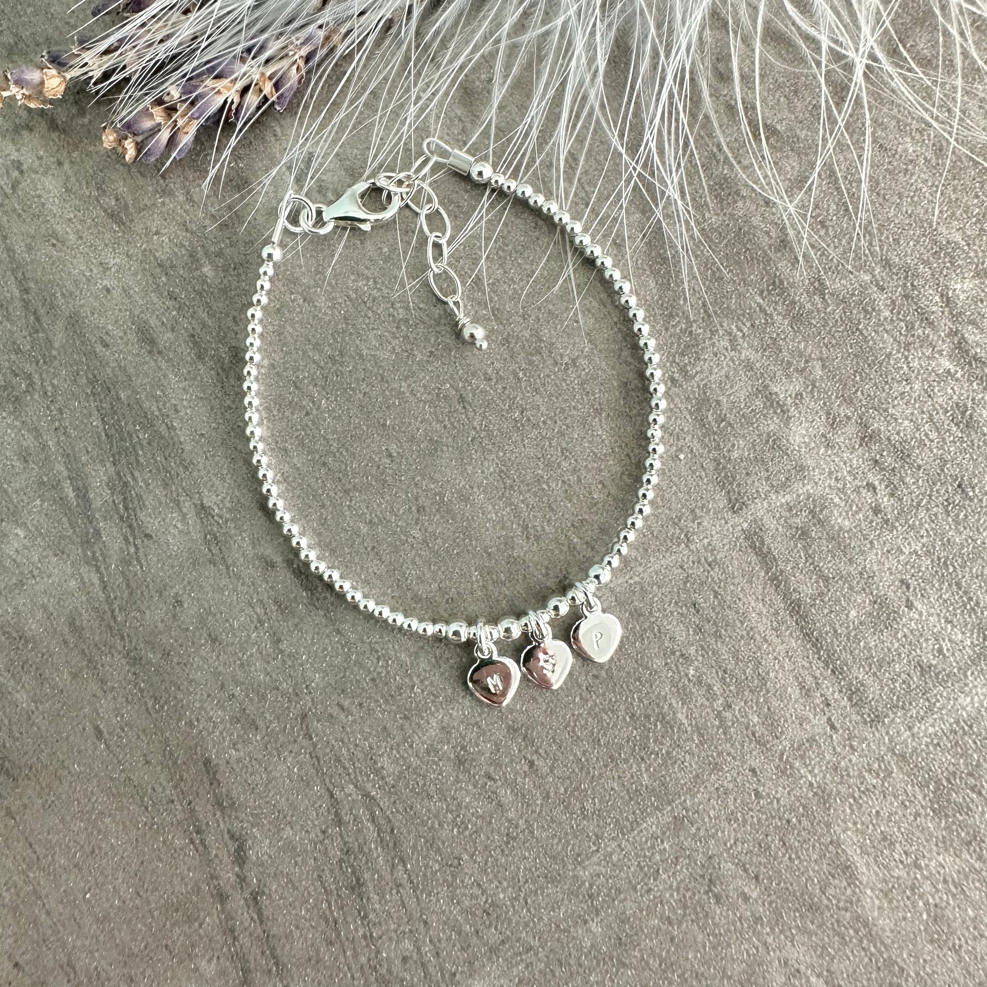 Sterling Silver Initials Bracelet, Gift for mother family initials grandmother gift