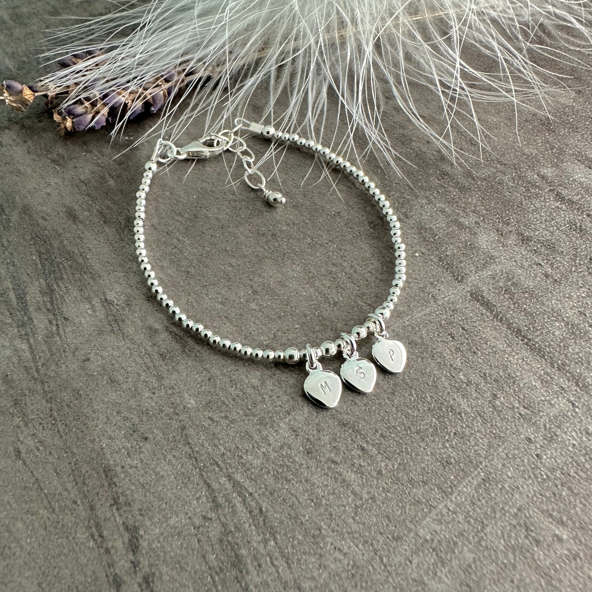 Mothers Day Gift for Sister Friend Family Initial Bracelet in Sterling Silver