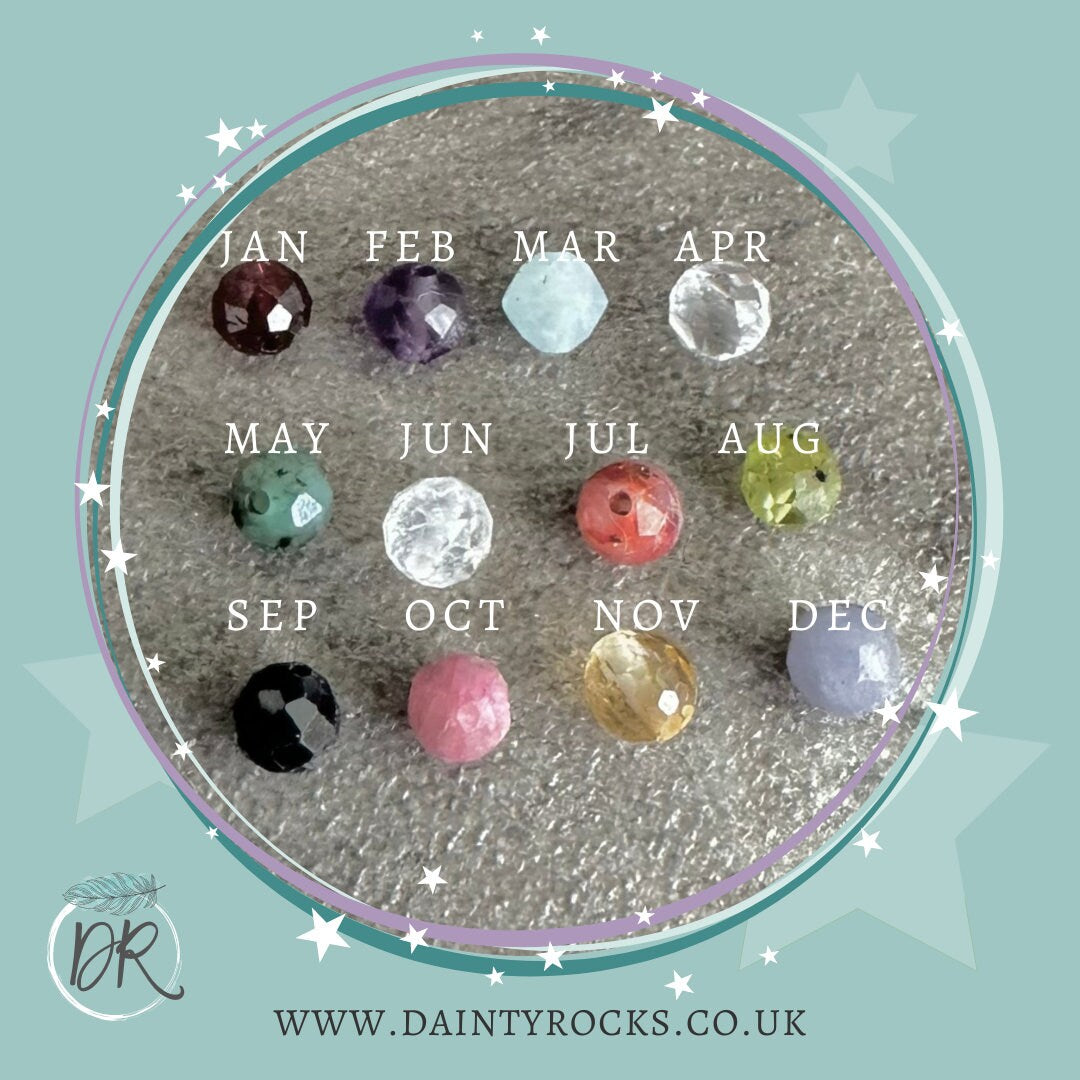 Tiny 4mm Birthstone Charm Necklace, Family Jewellery for Mothers in Sterling Silver