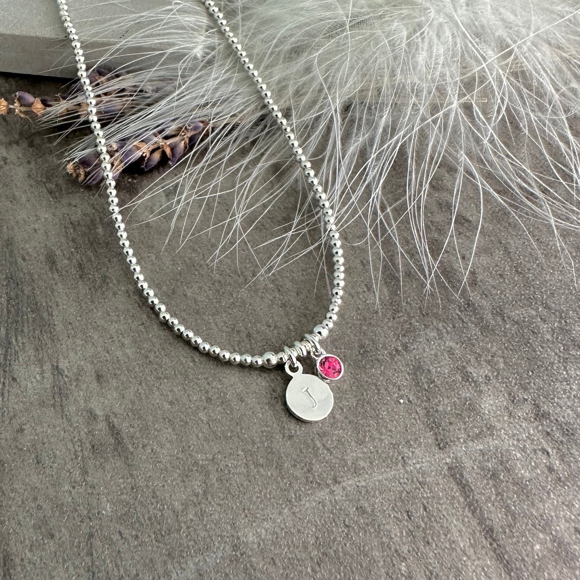 Dainty Personalised Initial Birthstone Necklace in Sterling Silver