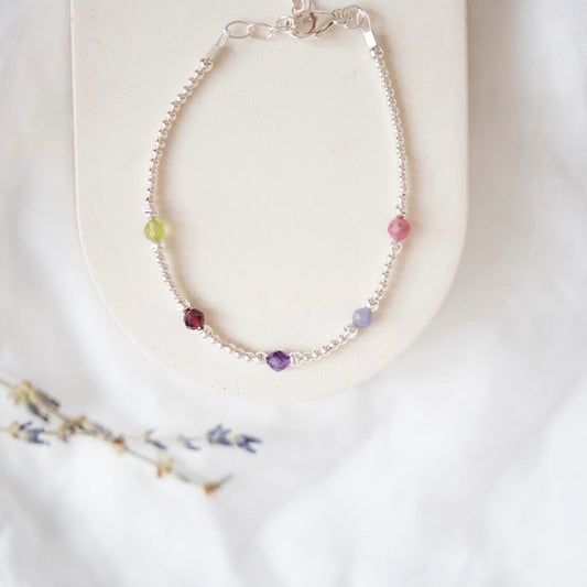 Sterling Silver Bracelet Family Birthstones Beaded Jewellery Gifts for women nft
