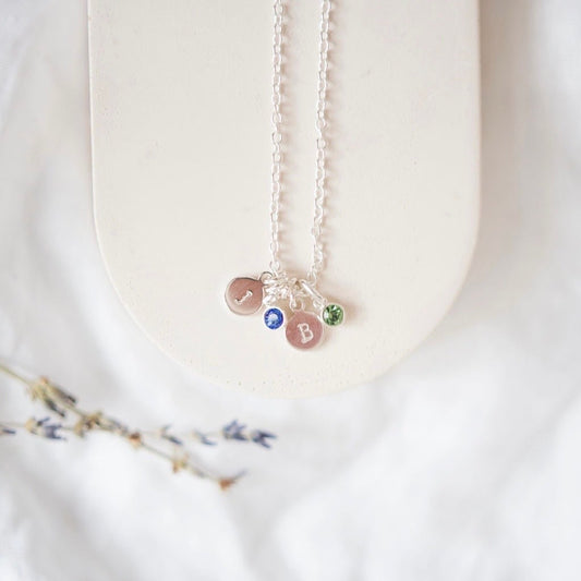 Personalised Crystal Birthstone Charm Necklace with Initials, Sentimental Gift for Mum