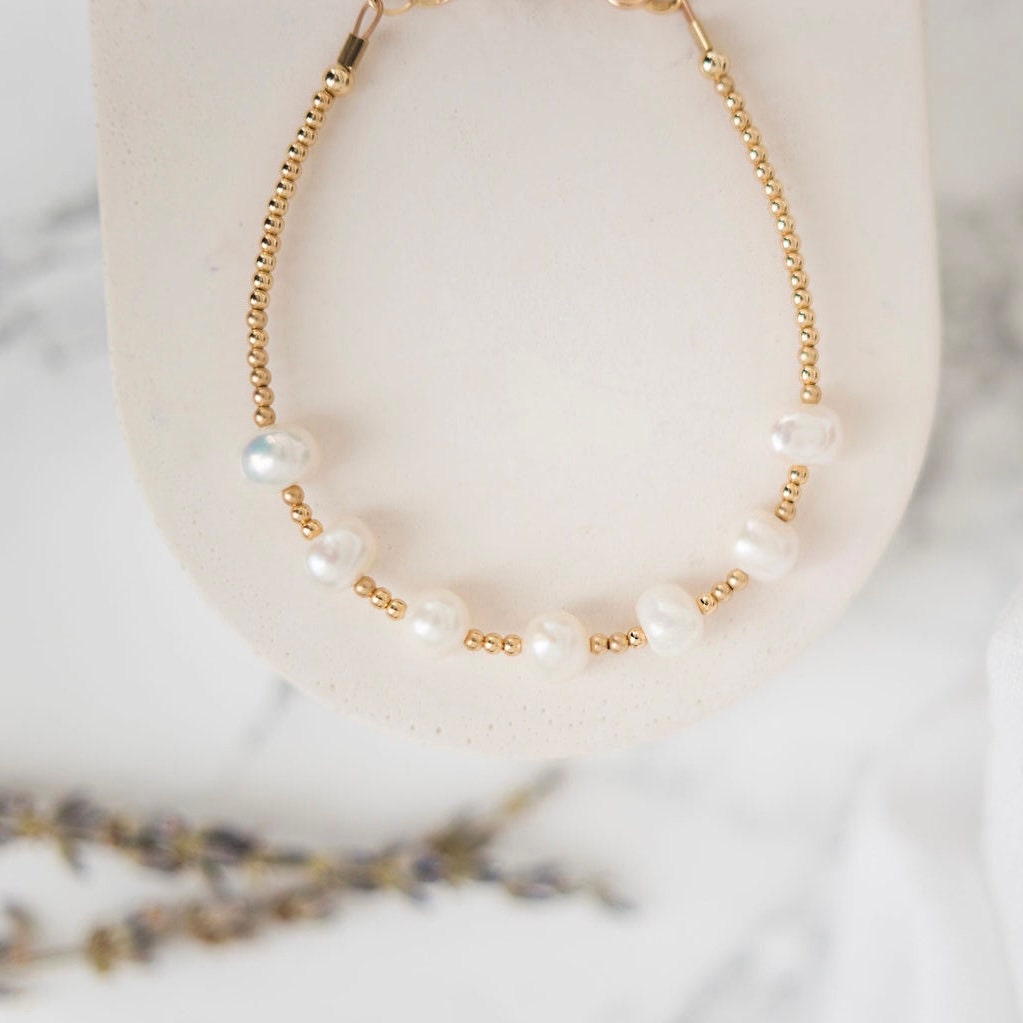 Gold Filled and Pearl Bracelet, June Birthstone Pearl Jewellery