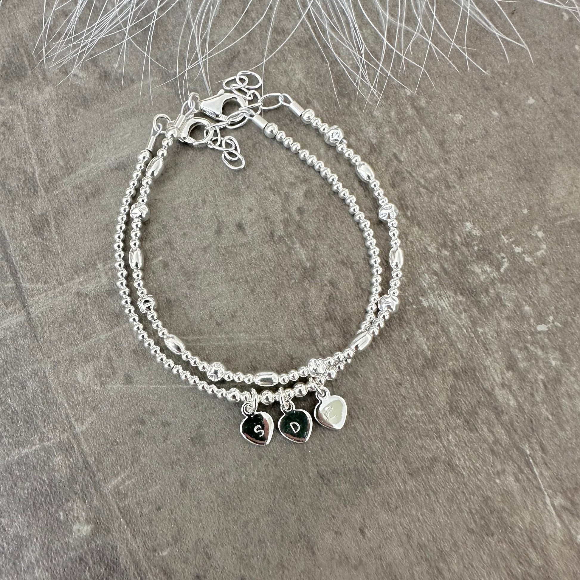 Dainty Personalised Bracelet Set with Family Initials in Sterling Silver