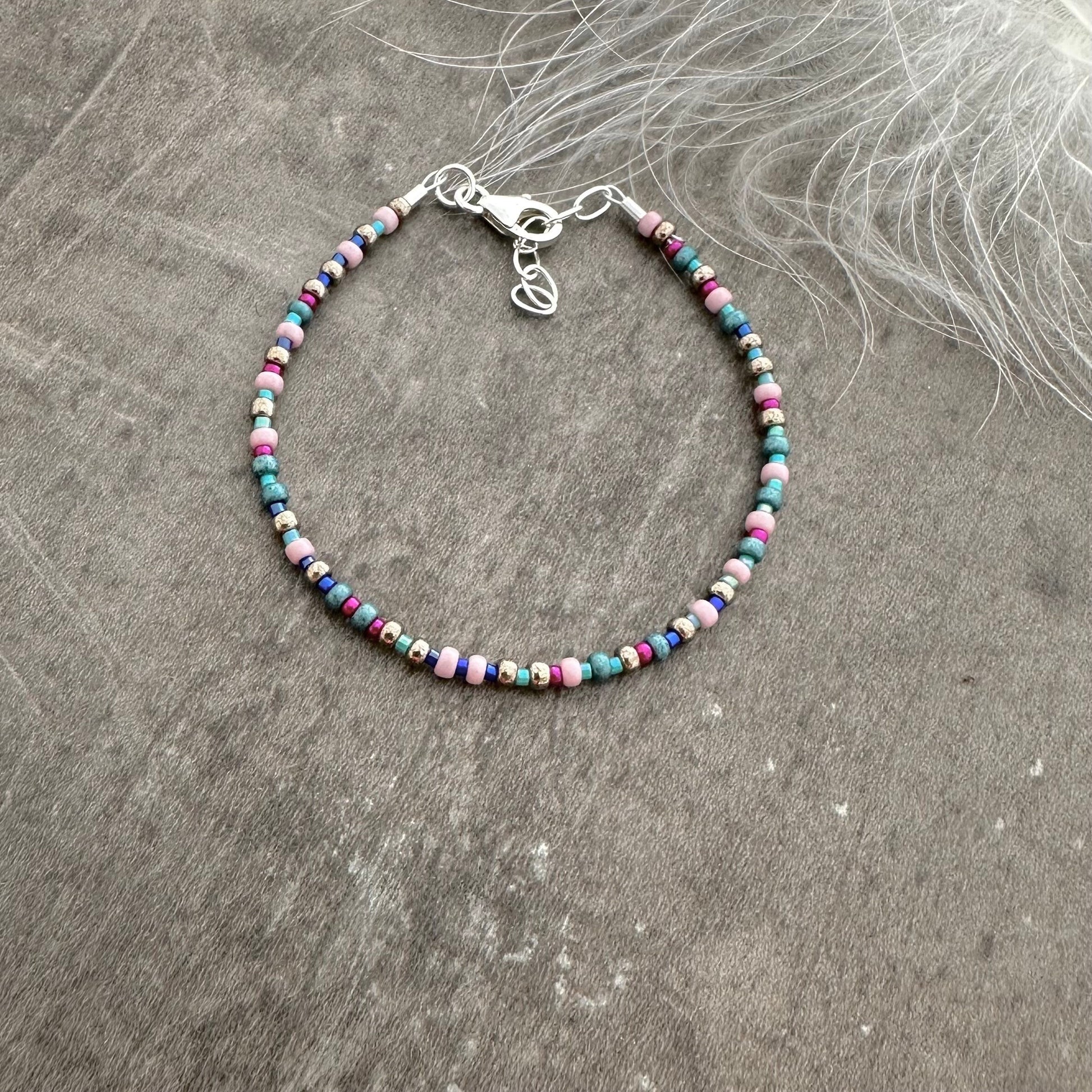 Blue and Pink Bracelet with seed beads
