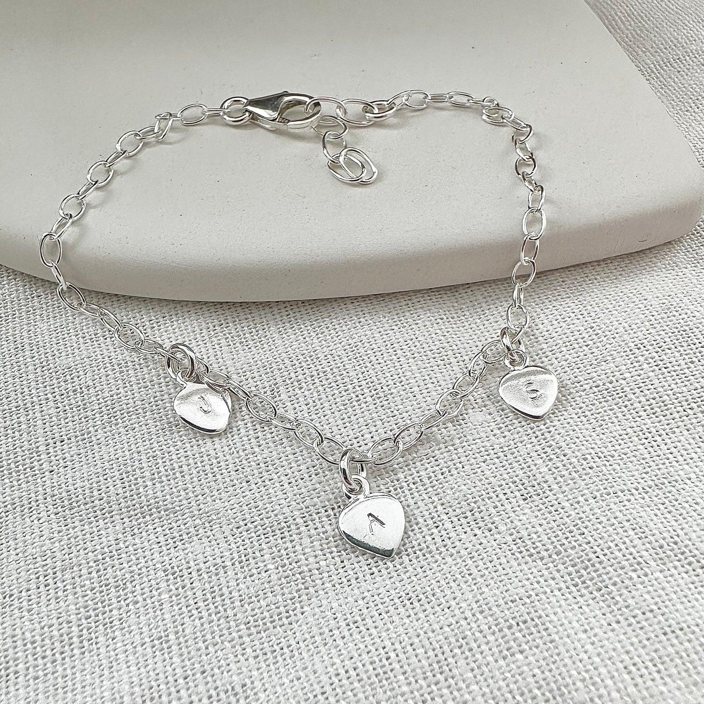 Mothers Day Gift For Women Family Initials Bracelet in Sterling Silver Chain, Minimalist Jewellery Gift for Her