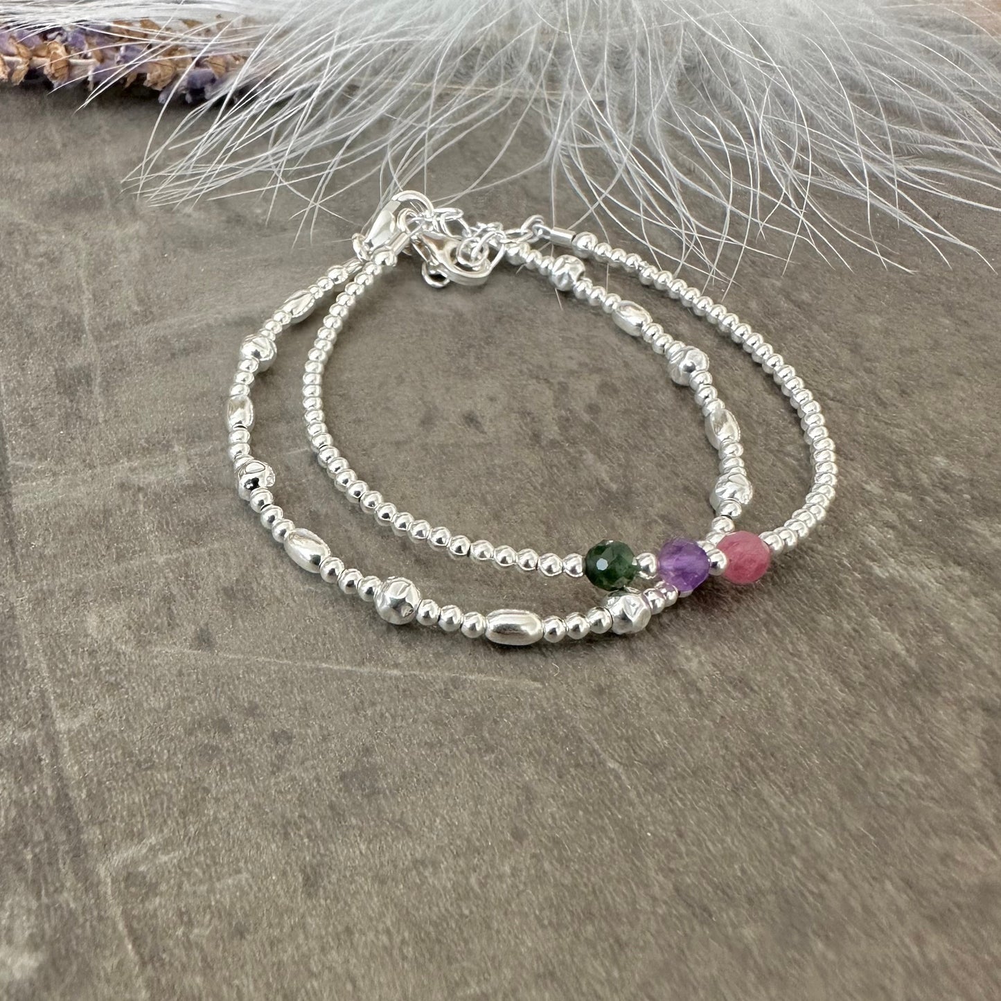 Family Birthstone Layering Bracelet Set, Gift for Mum